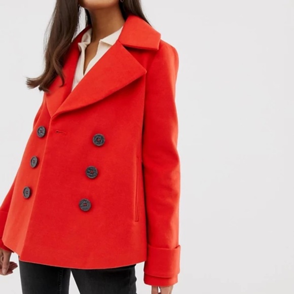 Miss Selfridge Red Double Breasted Coat 